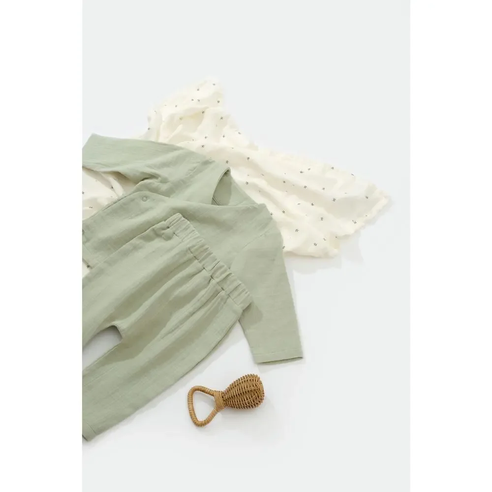 Organic Cotton Baby Outfit Set Green 9-12M GOTS 2 Pc Top Pants - Picture 5 of 6